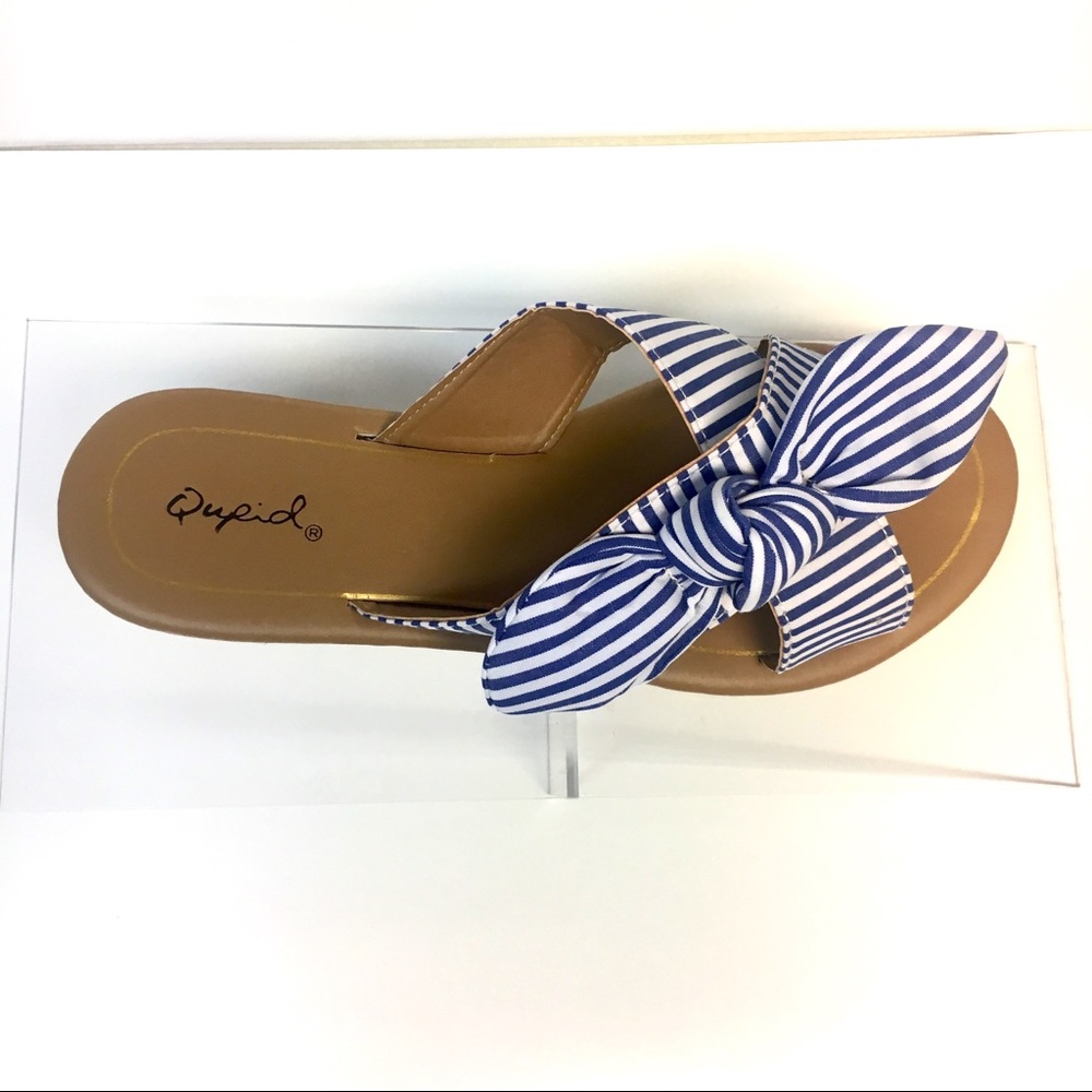 LAST TWO LEFT Striped Bow Slip On Sandals - Picture 4 of 7